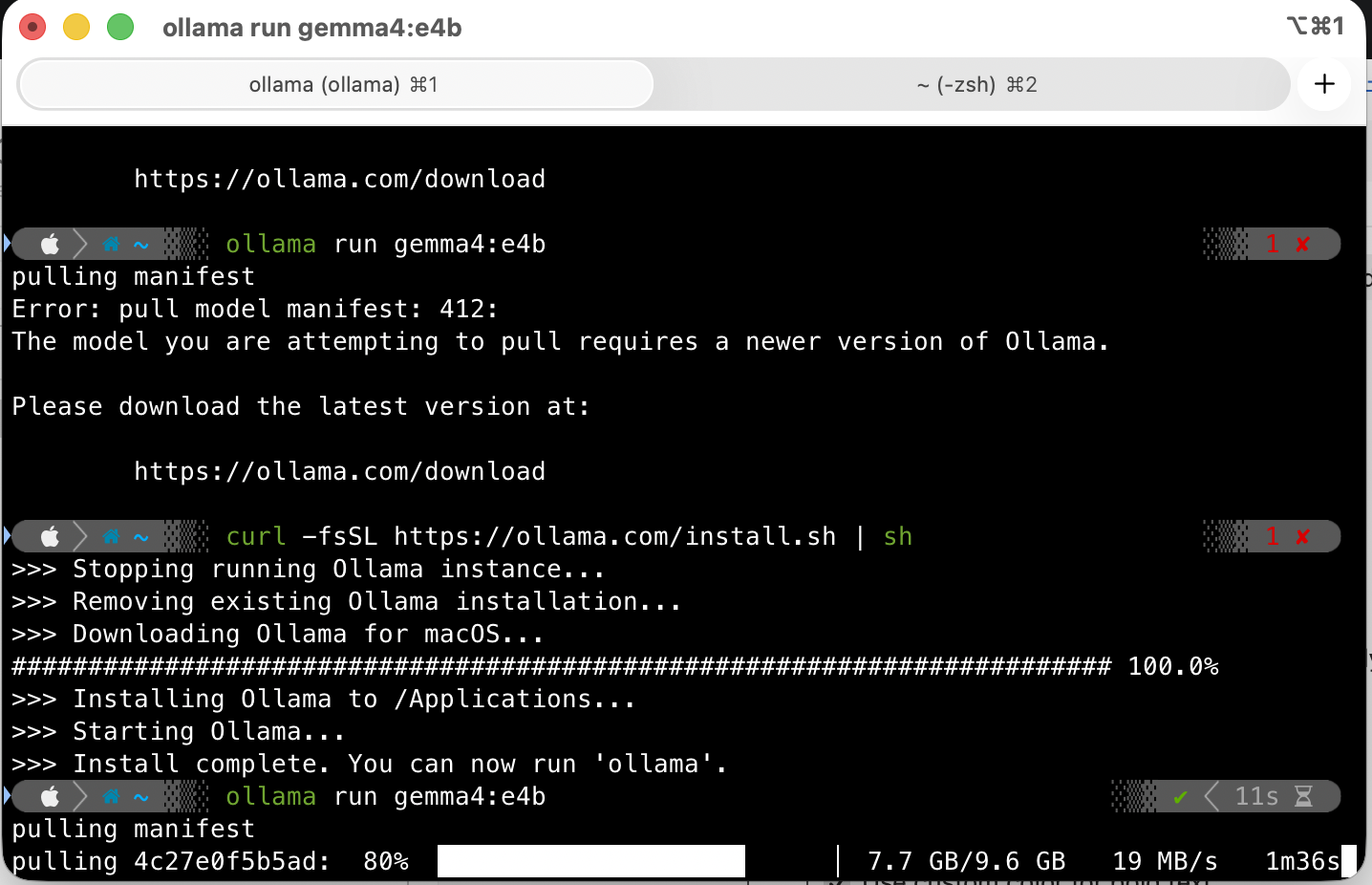iTerm2 window with multiple colored tabs open
