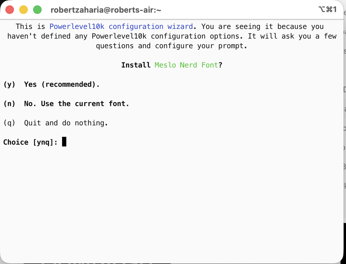 Powerlevel10k configuration wizard in iTerm2